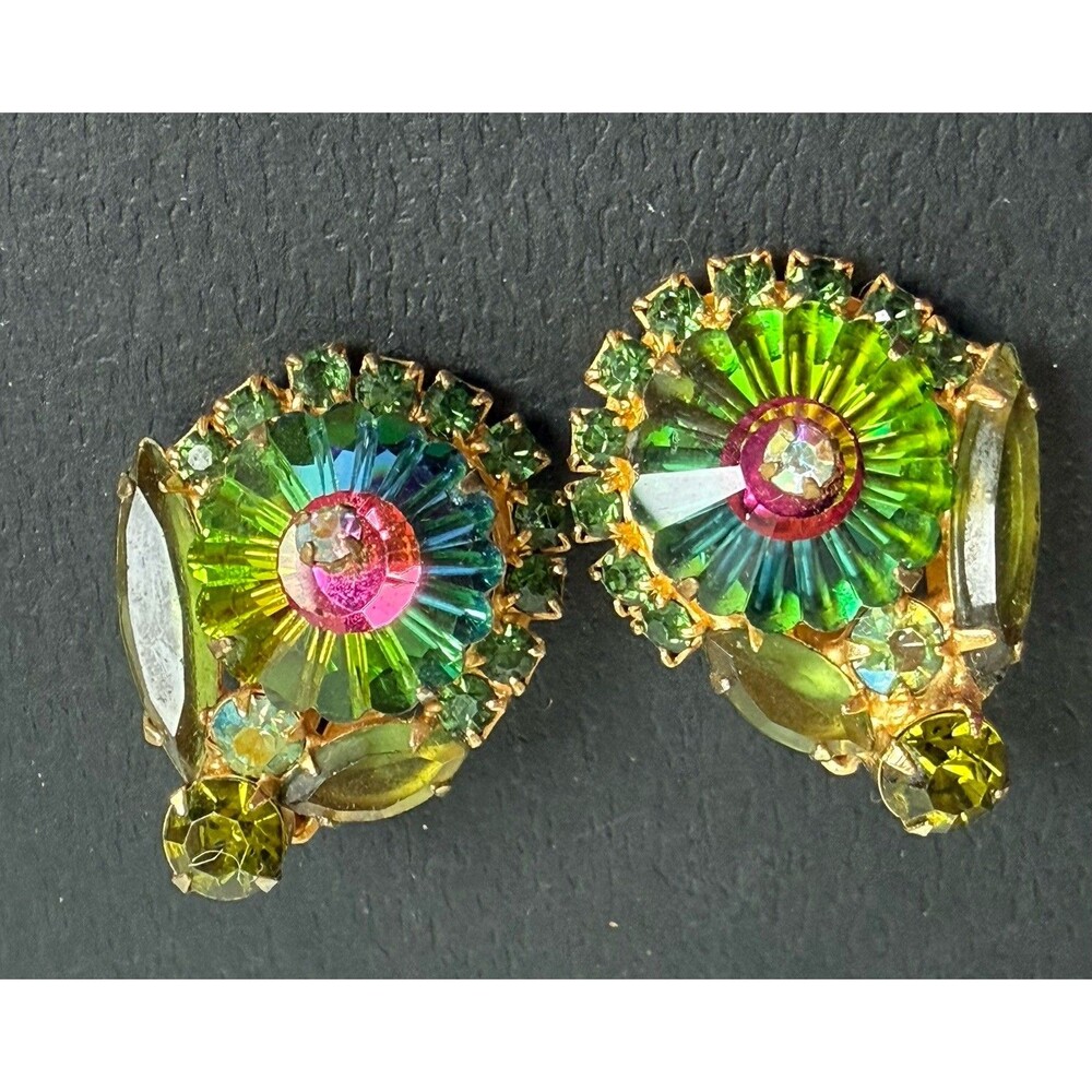 Juliana Authentic Green Navettes Rivoli Margarita Earrings Clip IIJJ-004831